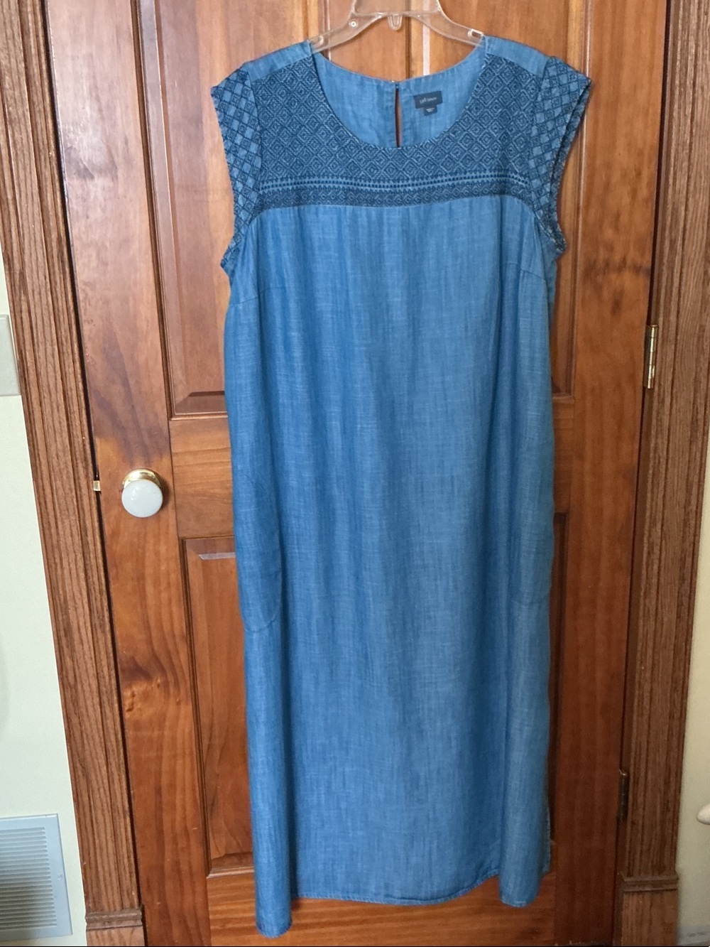 J. Jill Denim Blue Embroidered Yoke Maxi Dress
